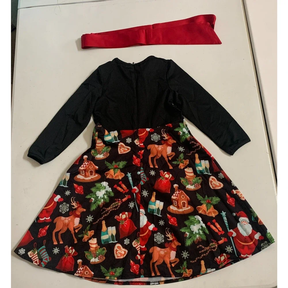 Christmas Dress Size 4-5 Years Girls Kids Long Sleeve Dress Holiday - Picture 12 of 12